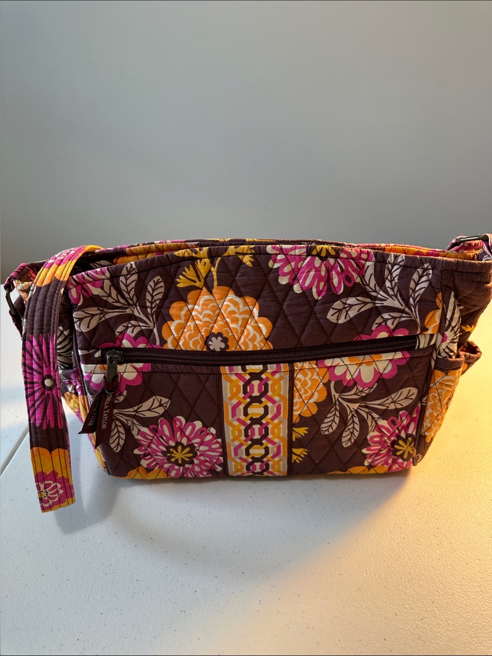 Bella Taylor Cocoa Le Fleur Quilted Floral Small Shoulder Tote Bag